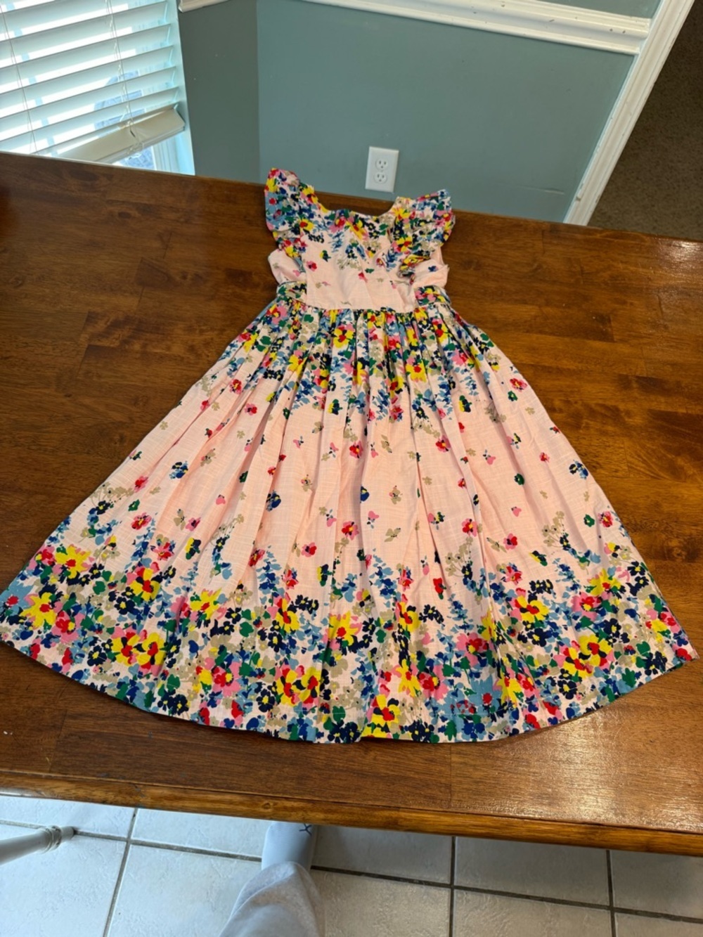 Mini Boden Girls Floral Bow Back Midi Dress Blossom Pink 8-97 EUC worn once